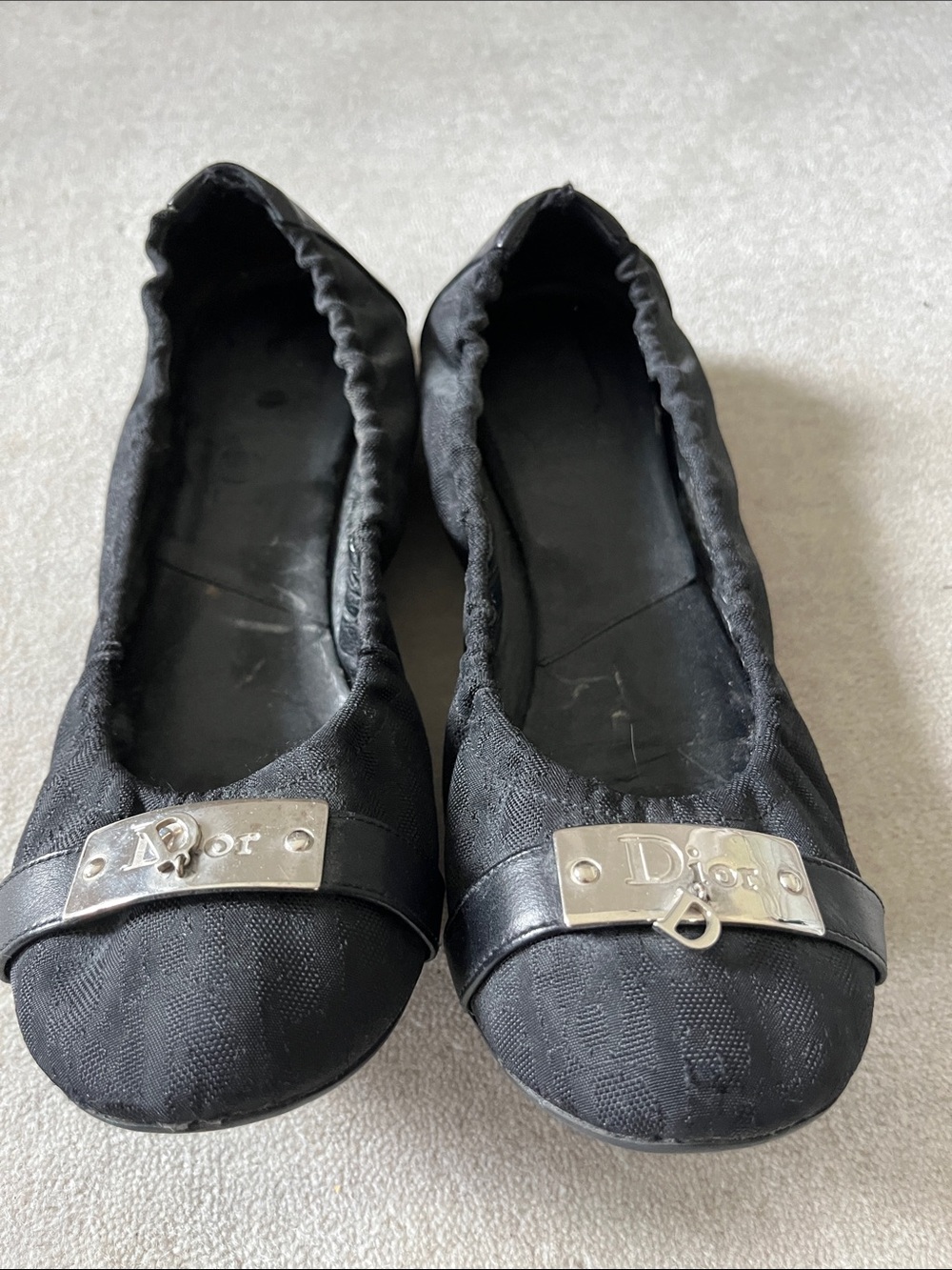 Dior Black Logo Plate Ballet Flats